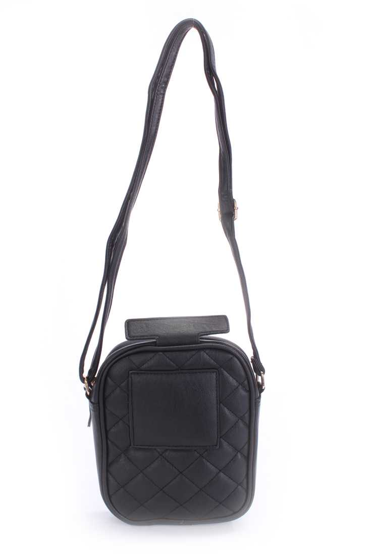 Black Quilted Design Faux Leather Messenger Handbag