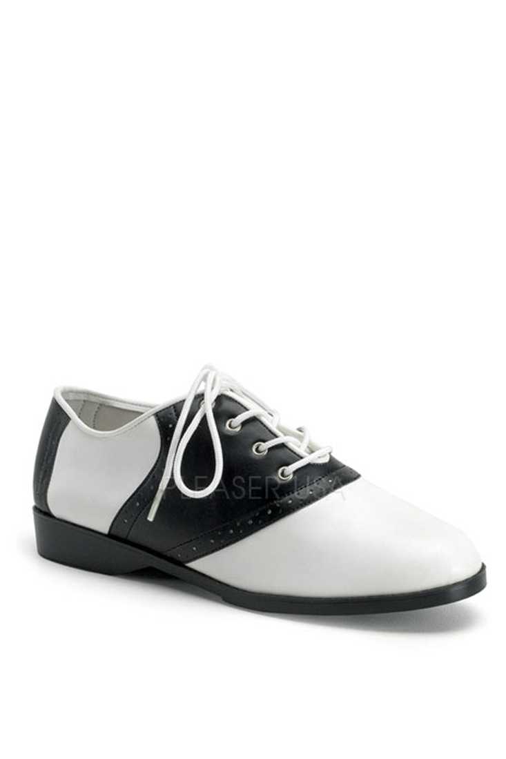 Black White Oxford Saddle Flats Faux Leather