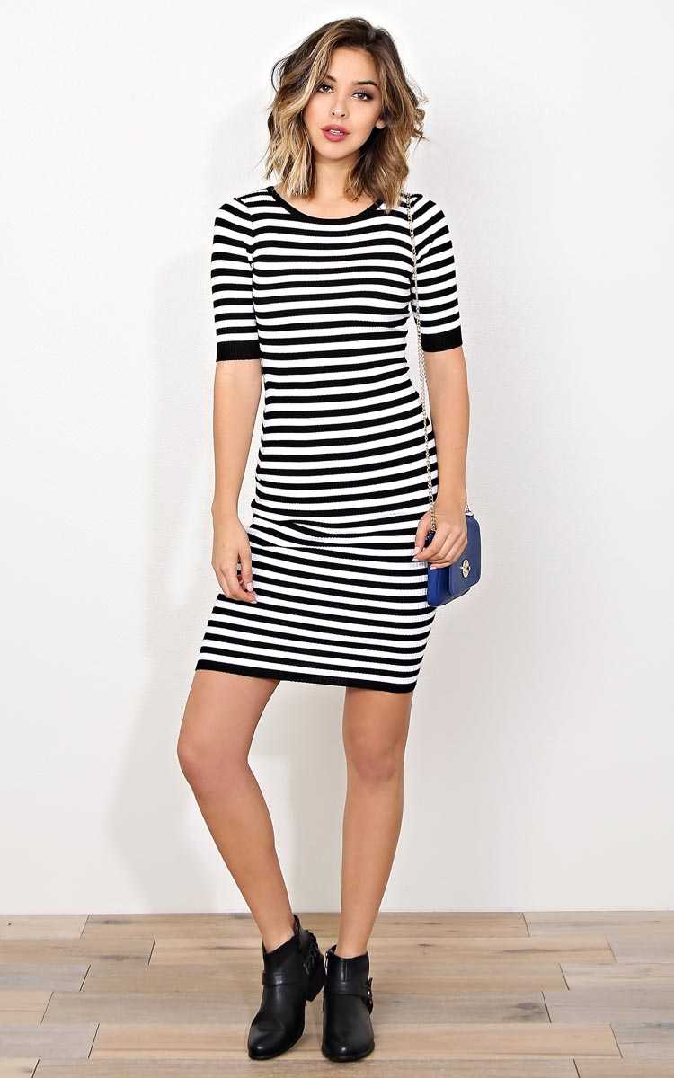 Day and Night Rib Knit Dress - MED - Black/White in Size Medium by Styles For Less