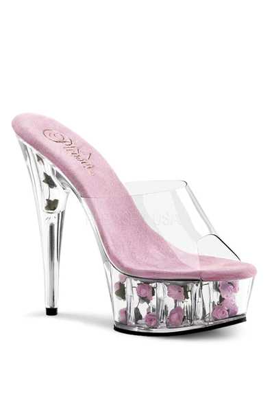 Clear Baby Pink Flower Filled Platform High Heels