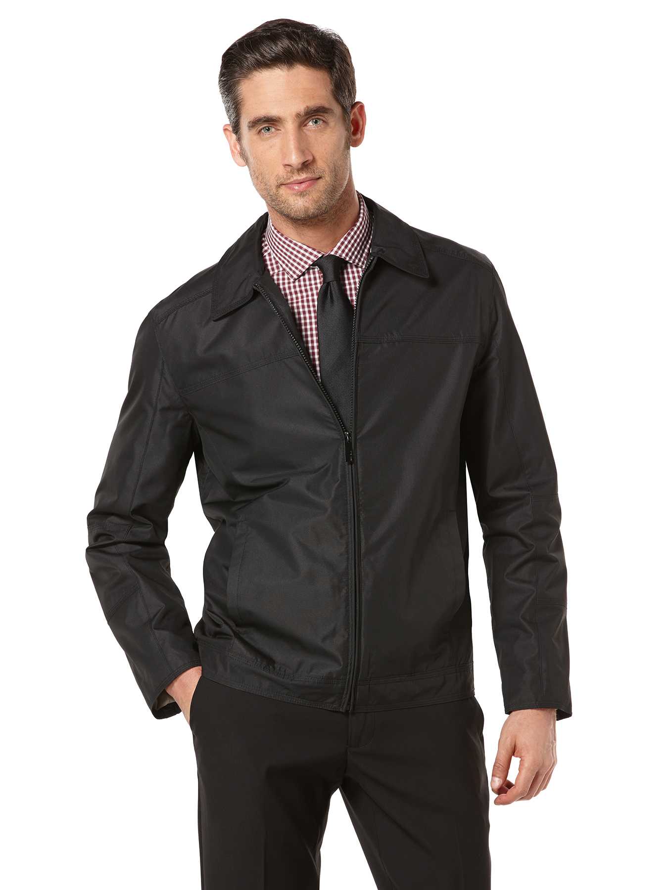 Perry Ellis Dobby Tech Zip Front Bomber Jacket