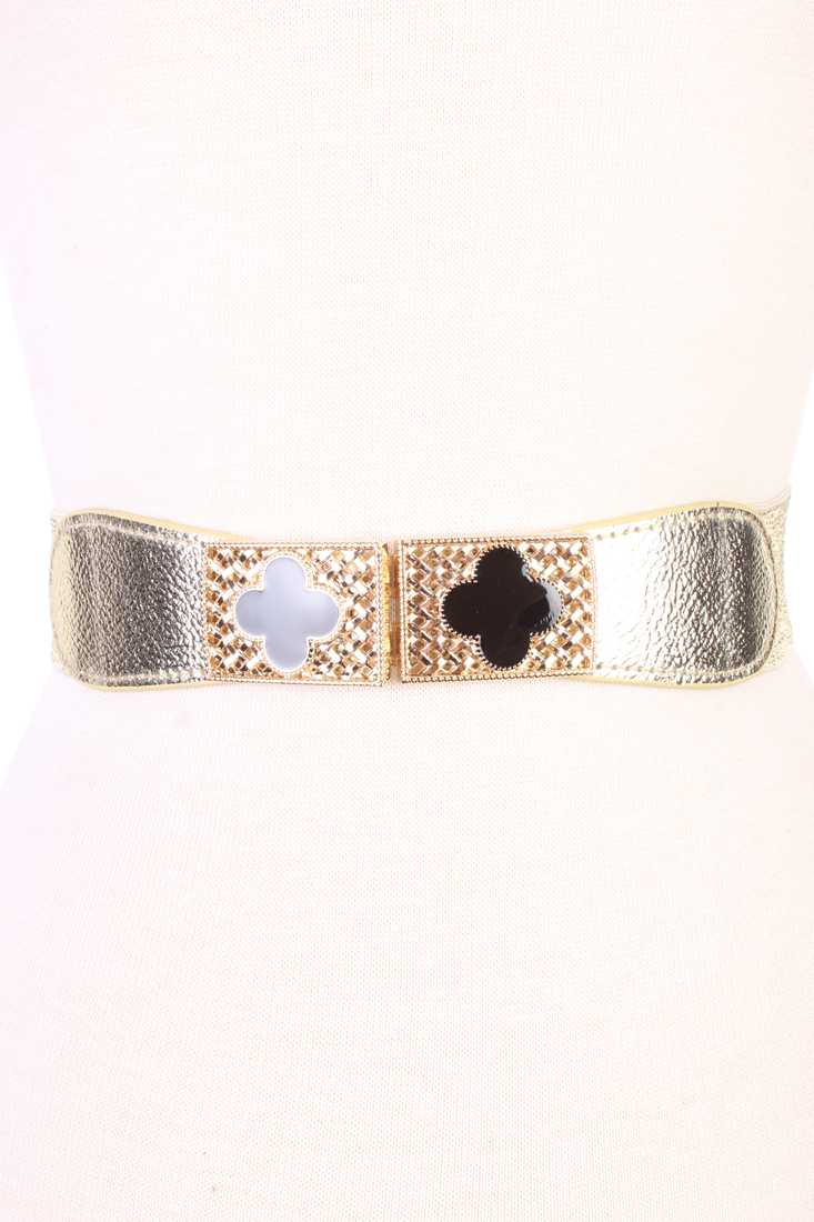 Gold Faux Leather High Polish Textured Cross Belt