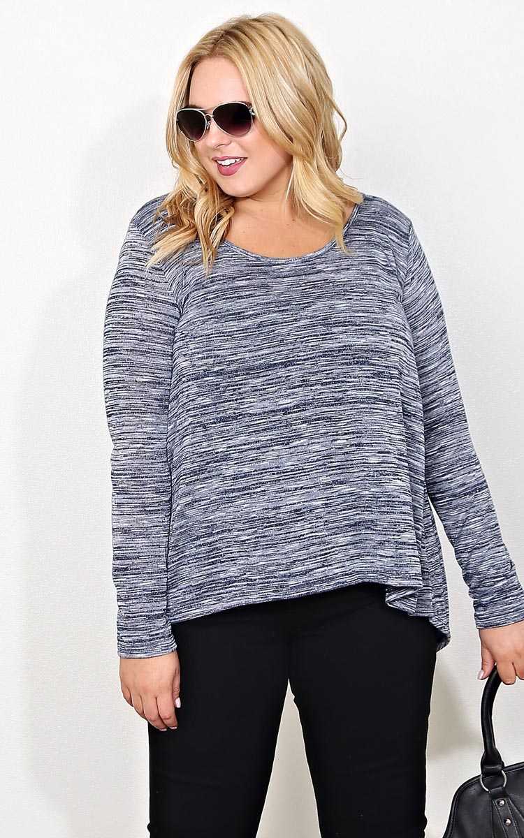 Plus Size Open Space Slub Knit Top - Navy Combo in Size by Styles For Less