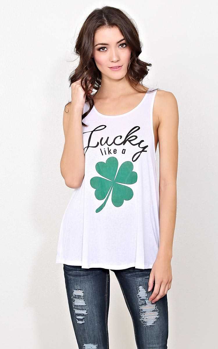 LUCKY LIKE A SHAMROCK Knit Tank - - White in Size by Styles For Less