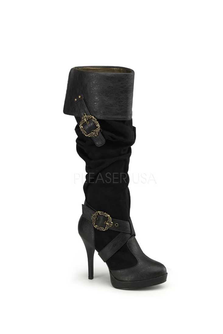 Black Slouchy Knee High Boots Faux Suede