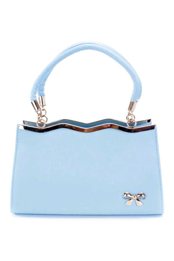Sky Blue High Polish Metal Accent Faux Leather Handbag