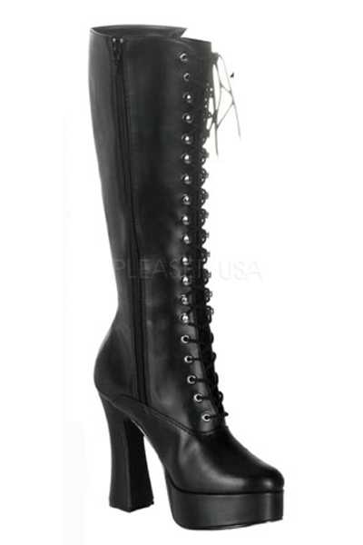 Black Faux Leather Knee High Platform Boots
