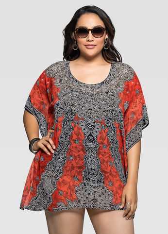 Sheer Mixed Print Cover-Up
