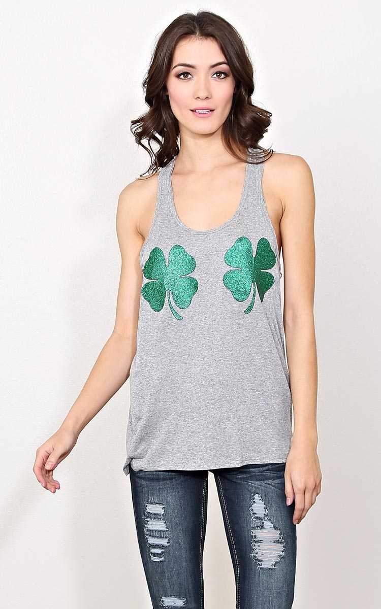Grey Lucky Pair Graphic Knit Tank - - Heather in Size by Styles For Less