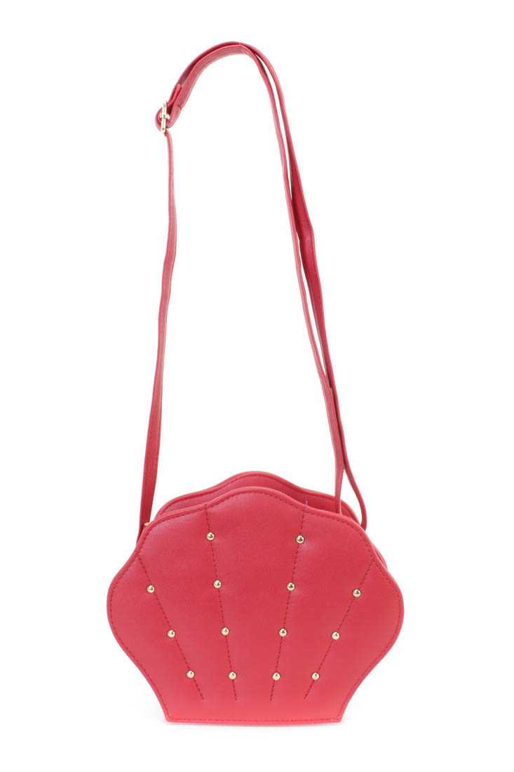 Red Seashell Studded Adjustable Shoulder Strap Handbag