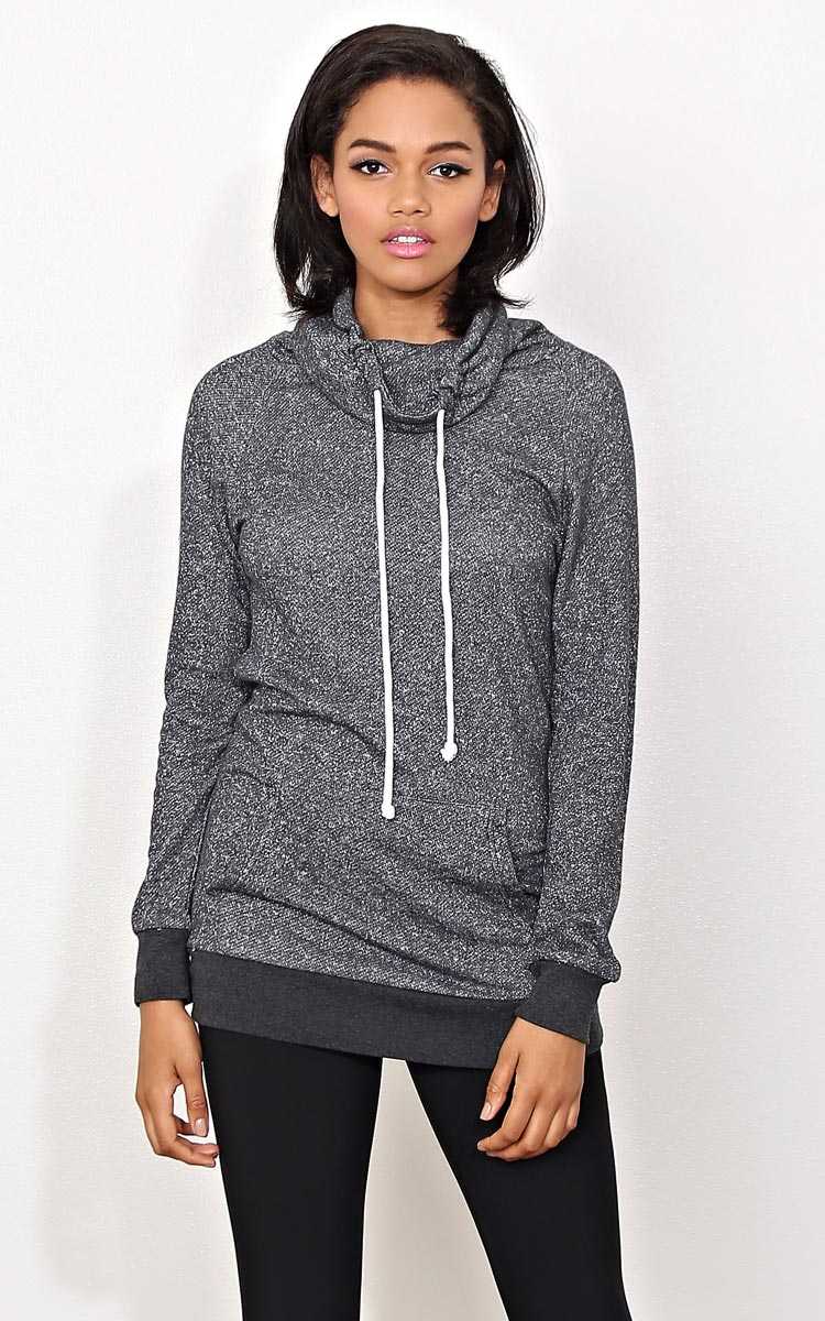 Static Run Cowl Neck Pullover - MED - Charcoal in Size Medium by Styles For Less