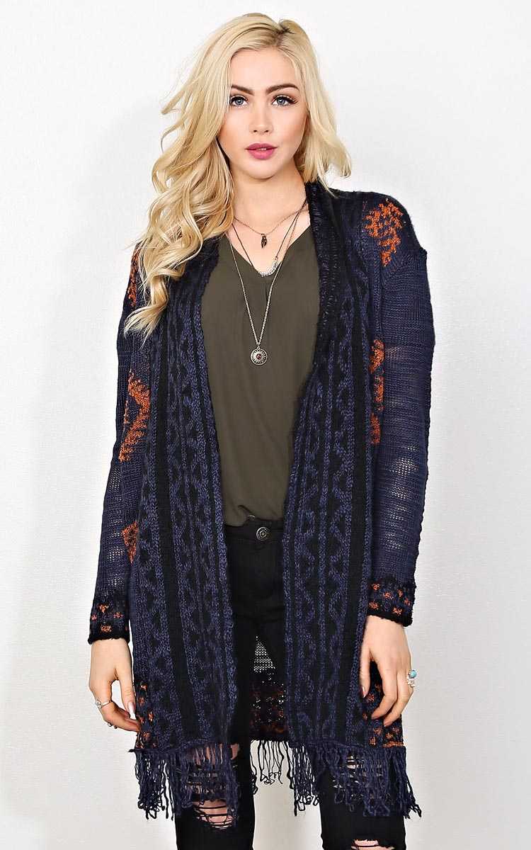 Nevada Sweater Knit Duster - - Navy Combo in Size by Styles For Less