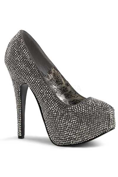 Grey Pewter Satin Rhinestone Platform Pump High Heels