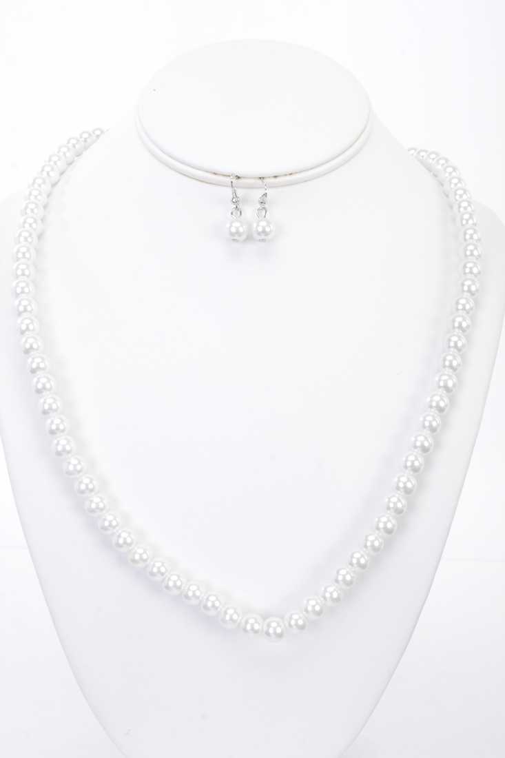 White Faux Pearl Rhinestone Necklace