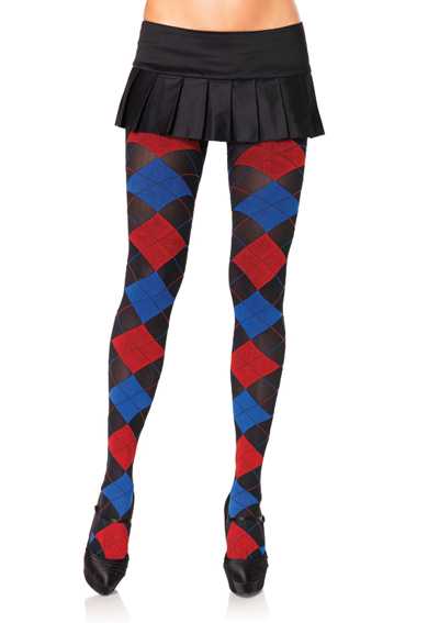 BLUE RED BLACK WOVEN ARGYLE TIGHTS