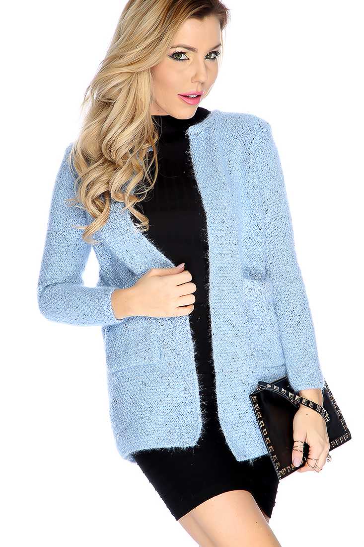 Light Blue Long Sleeve Open Mo Hair Cardigan