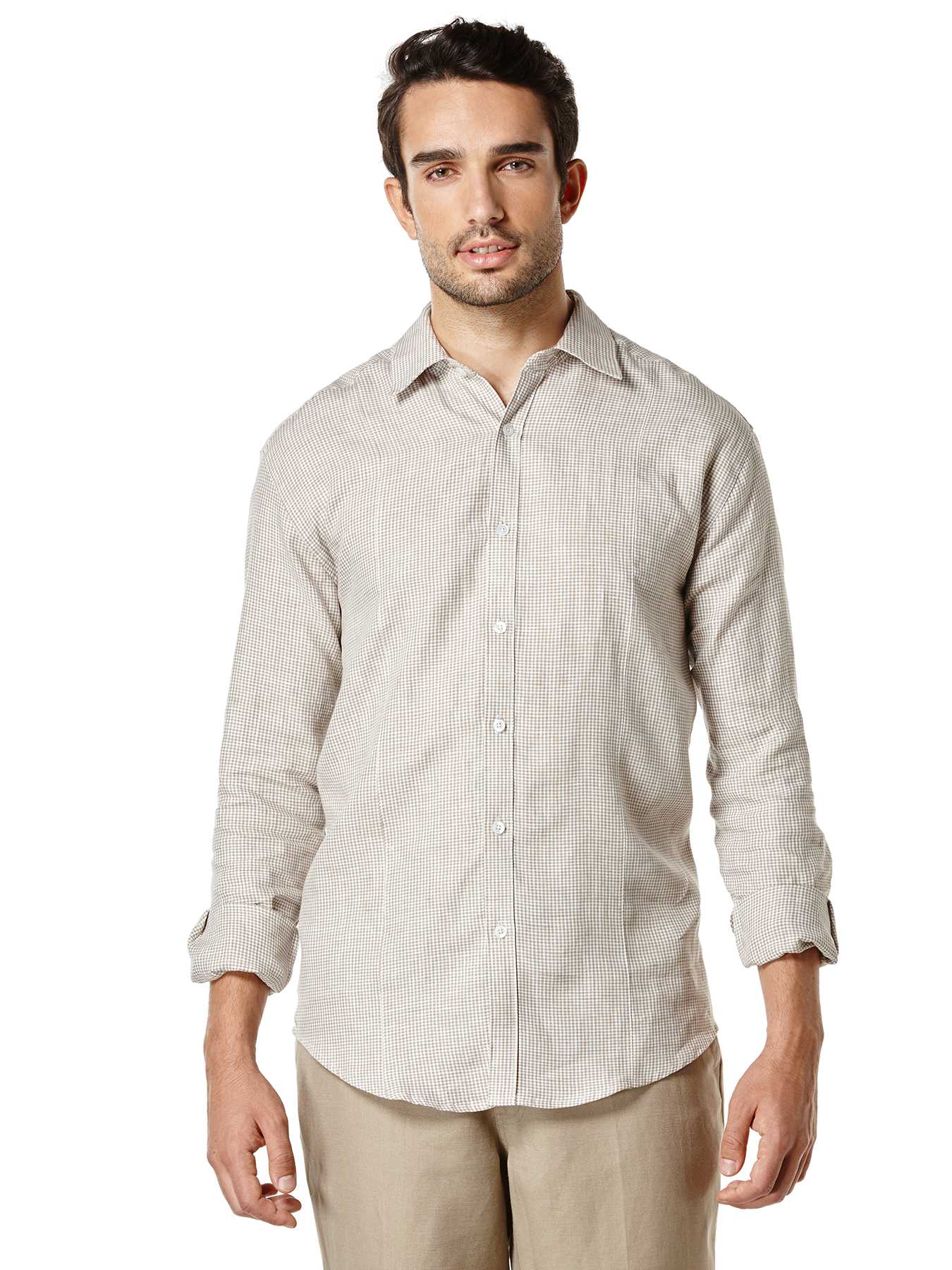 Cubavera 100% Linen Long Sleeve Front Tuck Gingham