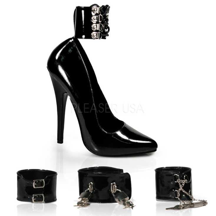 Black Patent Faux Leather Ankle Cuff High Heels