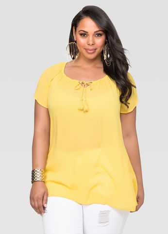 Gauze Keyhole Top