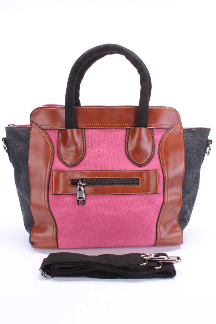 Pink Two Tone Canvas Material Cute Summer Tote Handbag