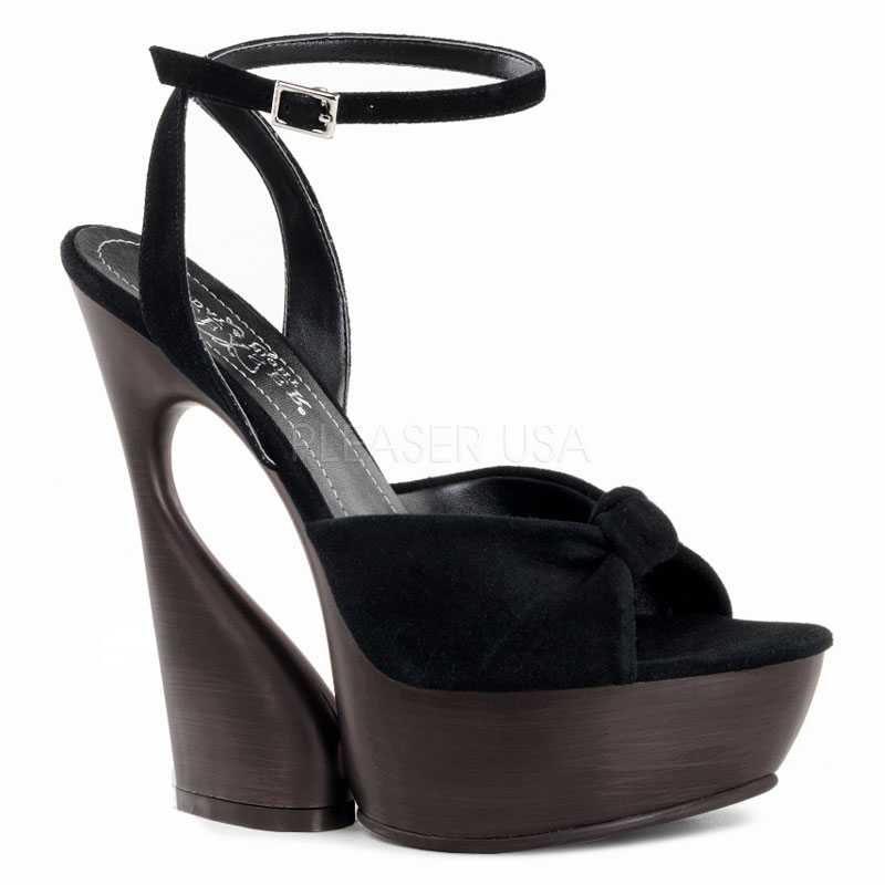 Black Knotted Peep Toe High Heels Faux Suede