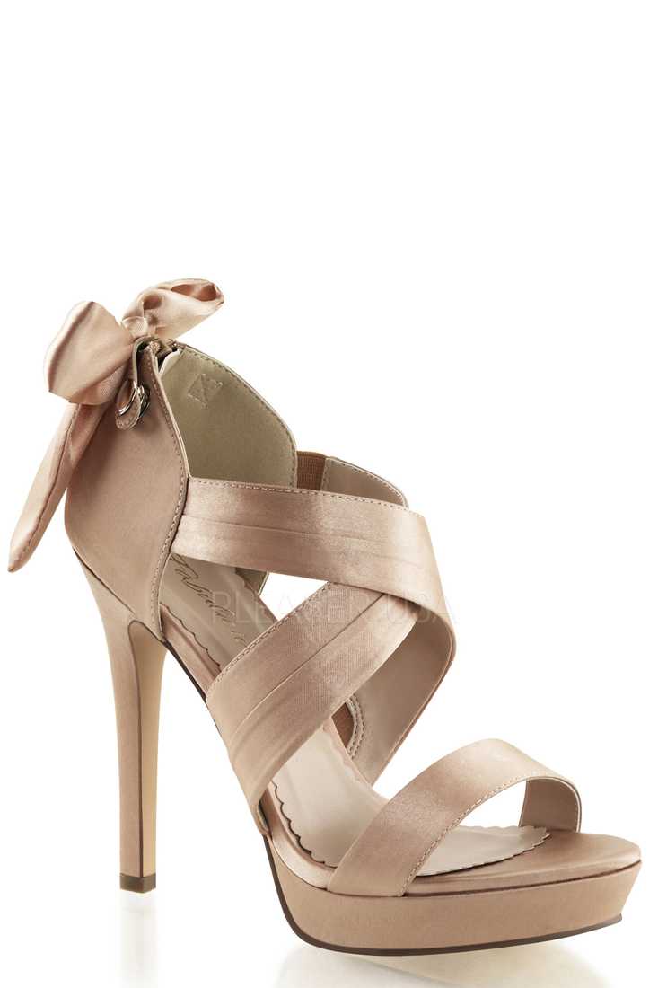 Blush Criss Cross Bow Accent High Heels Satin