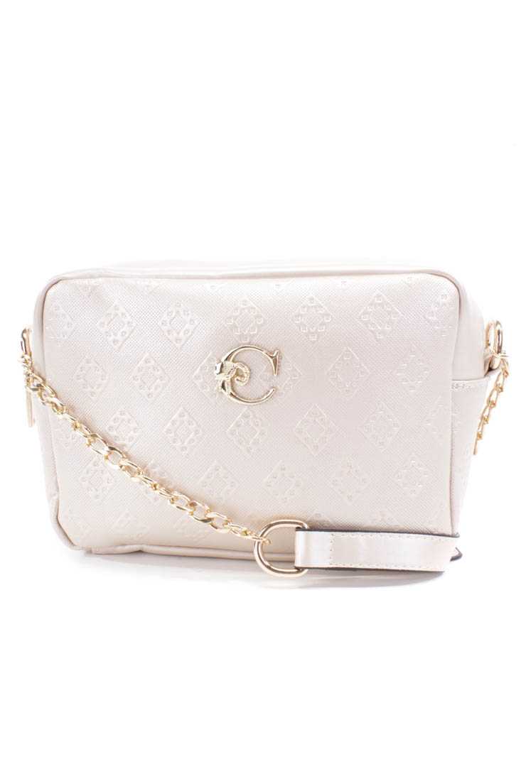 Champagne Embossed Faux Leather Handbag