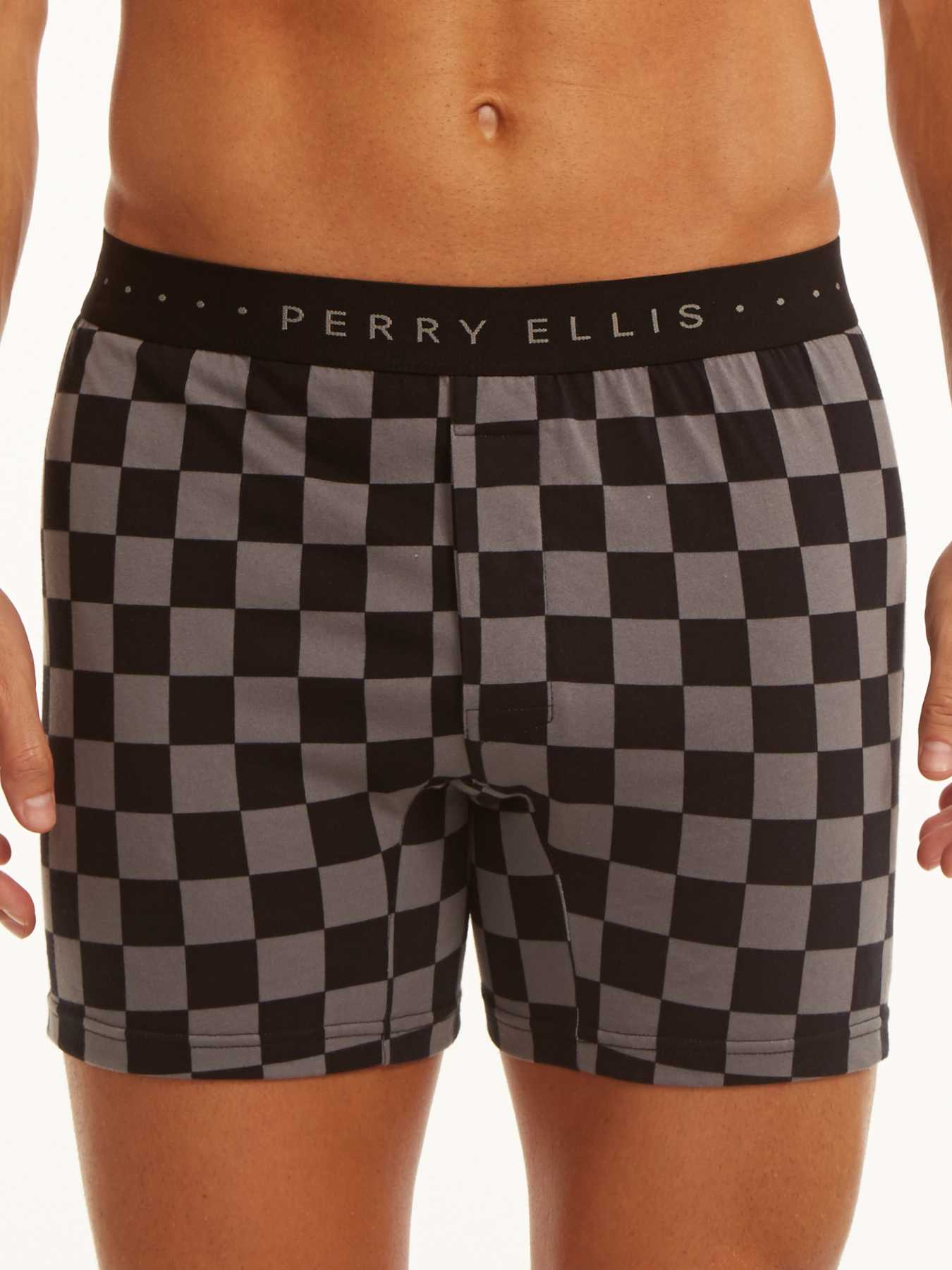Perry Ellis Checkered Solid Trim Cotton Boxer