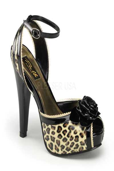 Tan Cheetah Print Faux Leather Peep Toe Floral High Heels