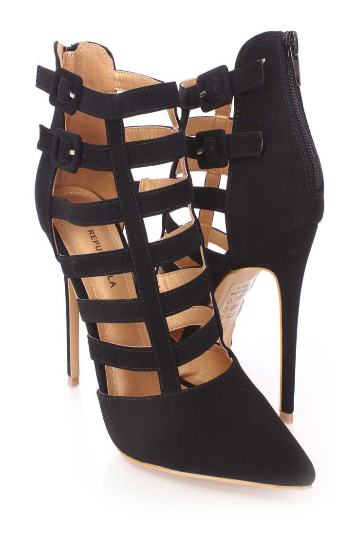 Black Caged Single Sole Booties Nubuck