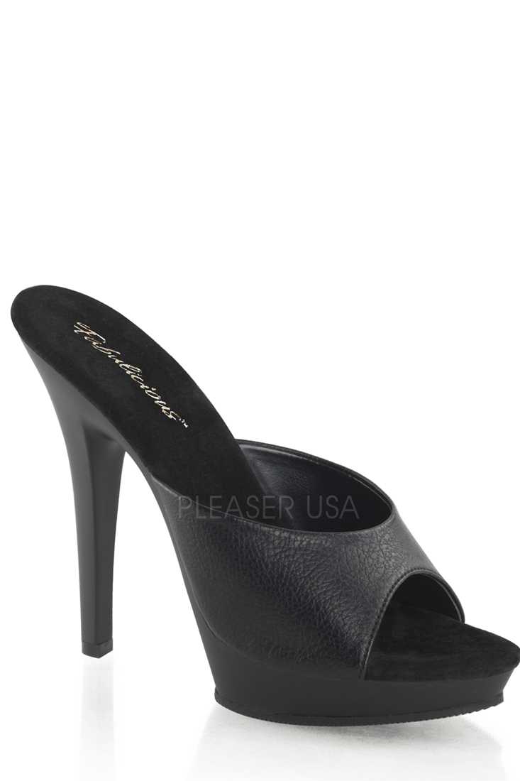 Black Peep Toe Slip On High Heels Matte Faux Leather