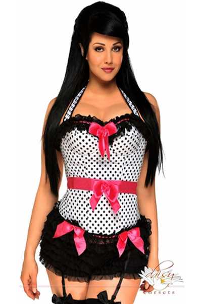 White Rockabilly Polka Dot Plus Size Corset