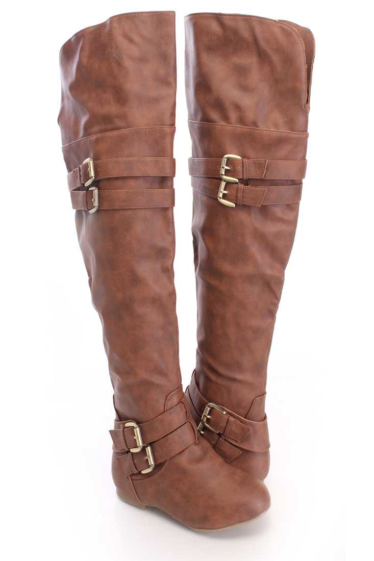 Tan Thigh High Riding Boots Faux Leather