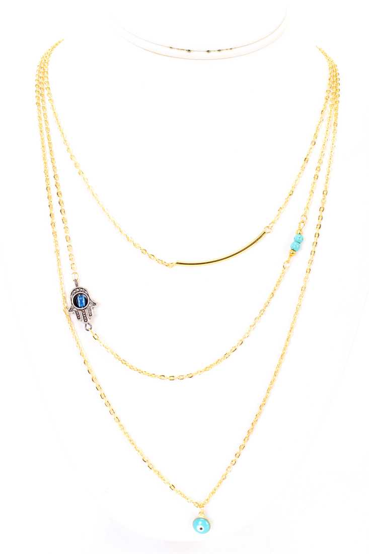 Gold High Polish Beaded Design Henna Hand Layered Necklace