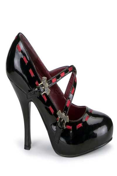 Black Burgundy Cross Strap Bat Buckle High Heels