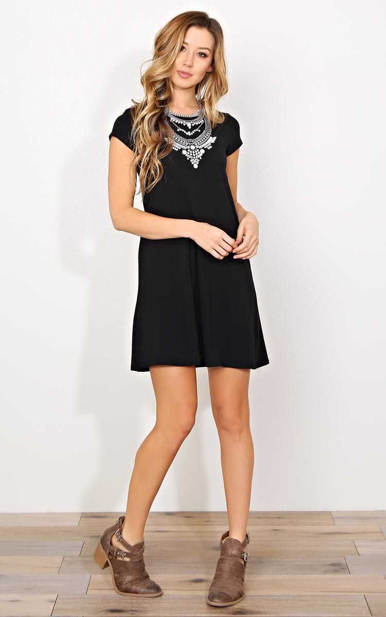 Black Pocket Knit T Shirt Dress - MED - Black in Size Medium by Styles For Less