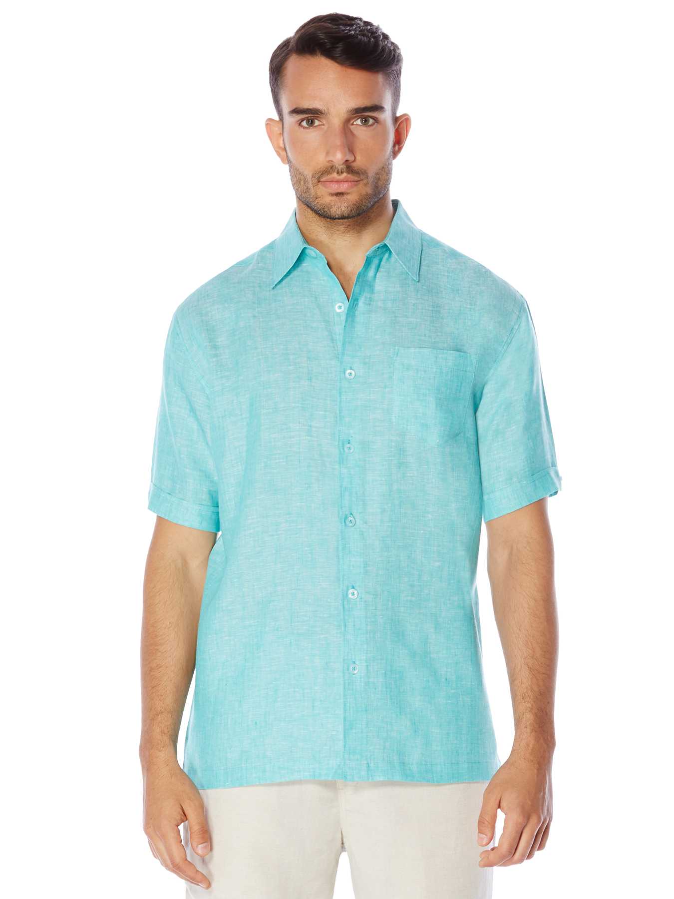 Cubavera 100% Linen Short Sleeve 1 Pocket Cross Dye Shirt