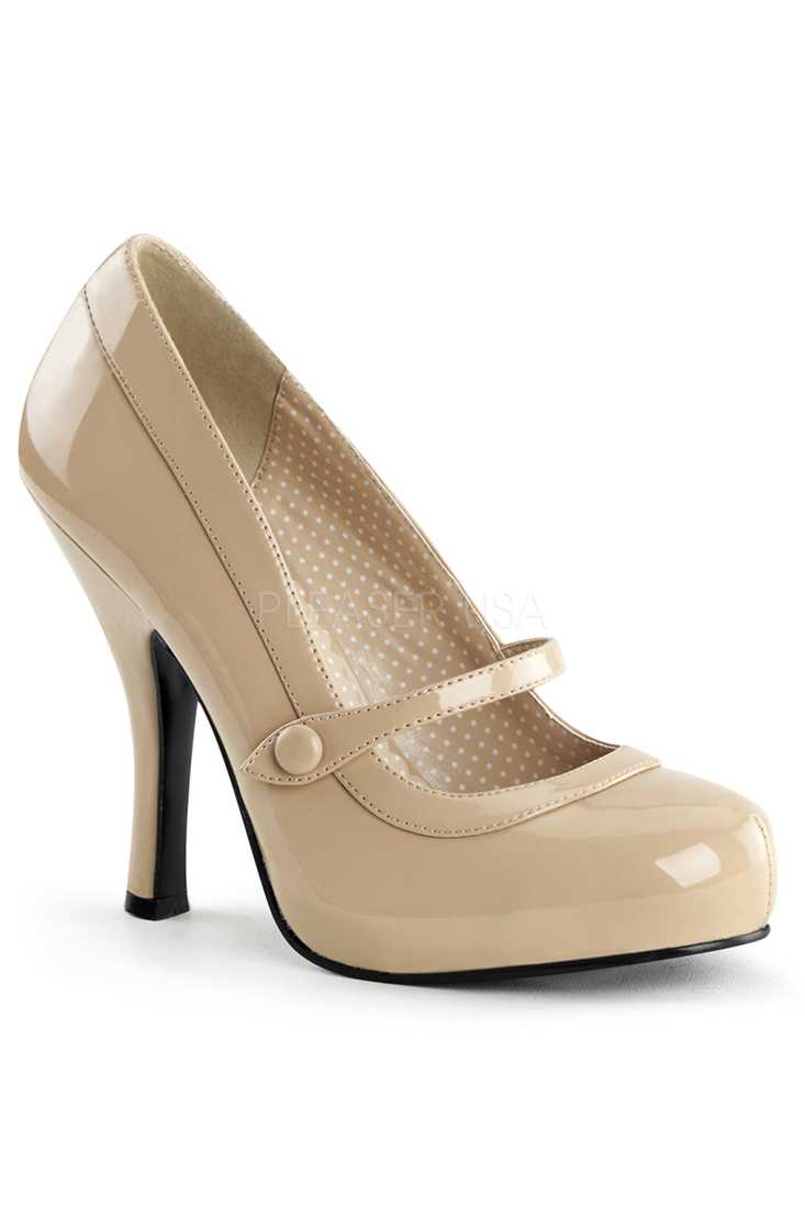 Cream Leather Strapped High Heels Patent Faux Leather