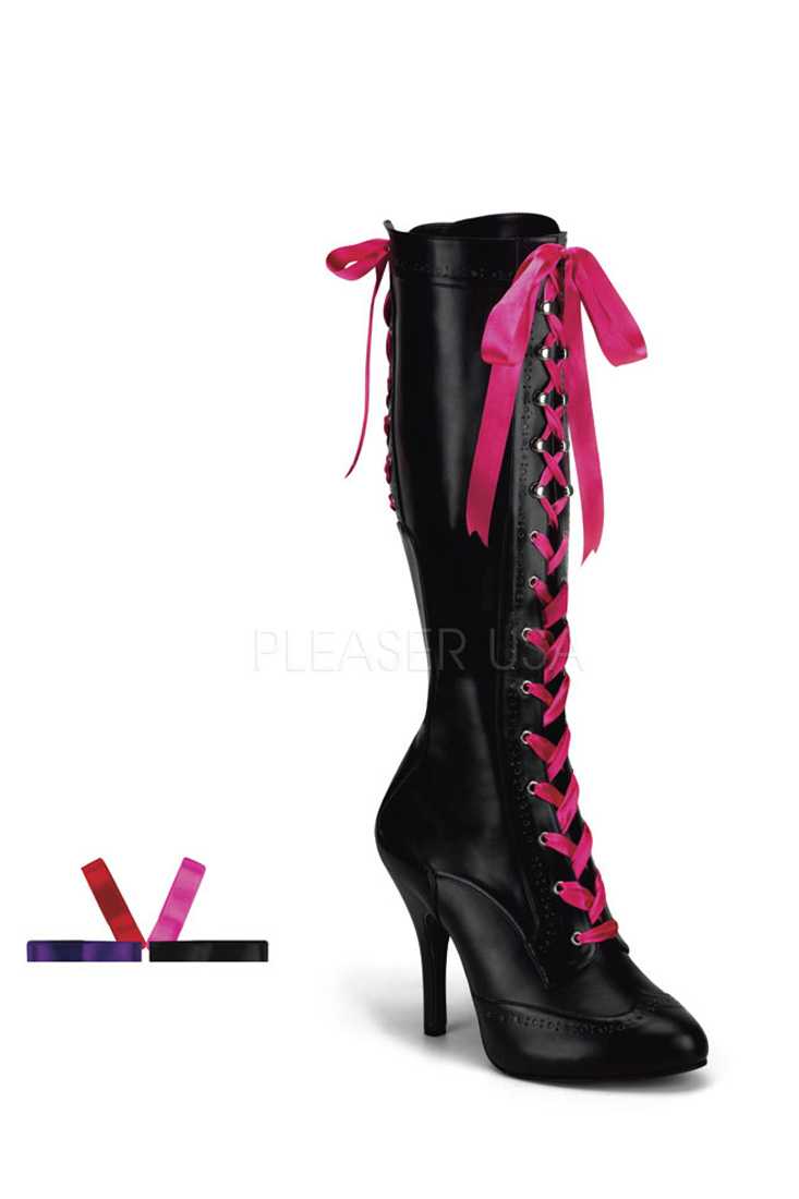Black Interchangeable Lace Up Boots Faux Leather