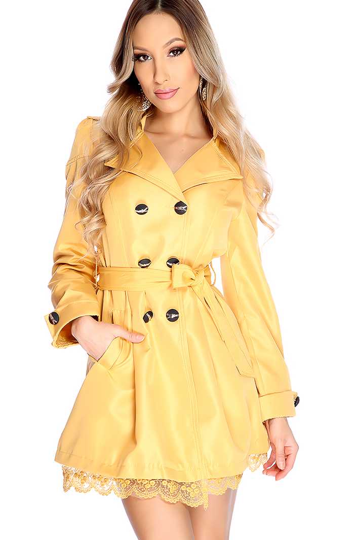 Mustard Long Sleeve Scallop Lace Trim Jacket