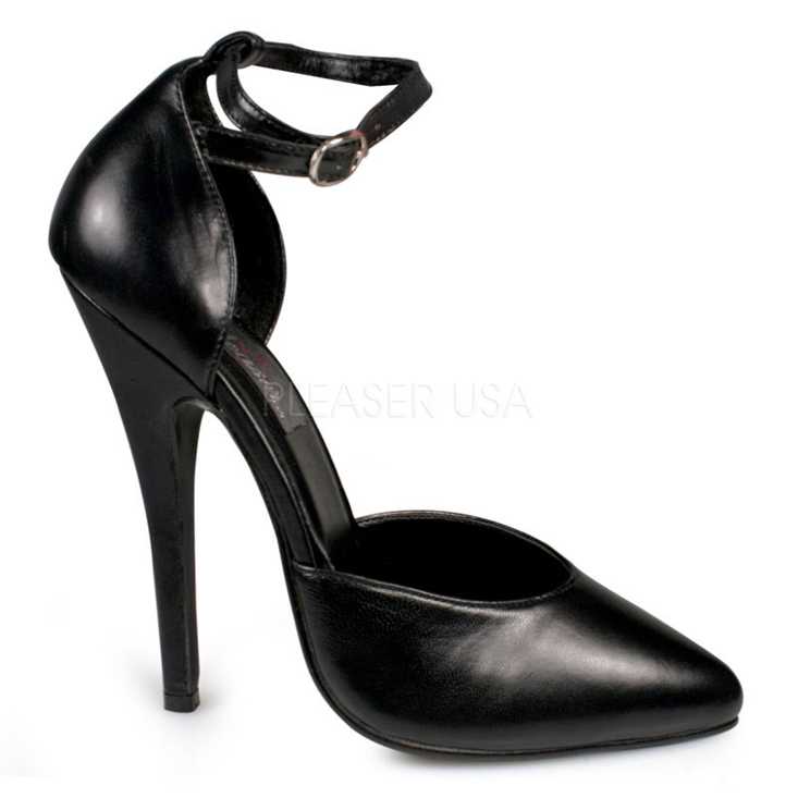 Black Leather Ankle Strap Pointy Toe High Heels