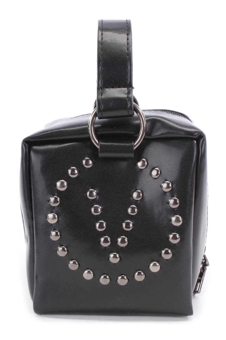 Black Faux Leather Studded Mini Handbag