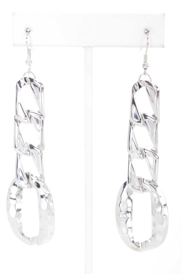 Silver High Polish Textured Chain Dangle Earrings