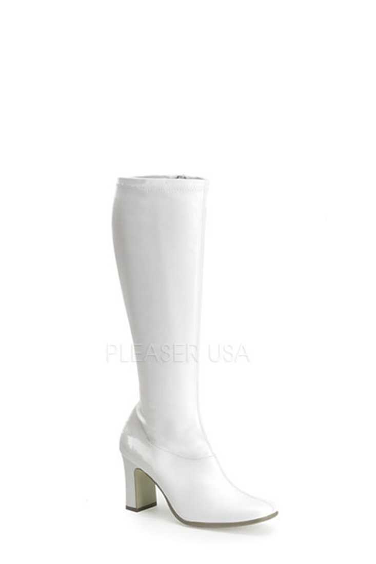 White Chunky Heel GoGo Boots Faux Leather