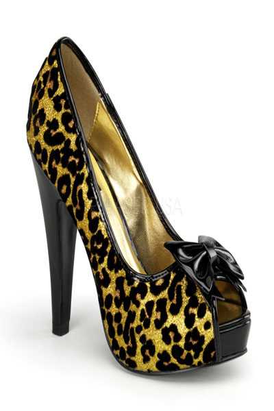 Gold Cheetah Glitter Bow Tie Peep Toe High Heels