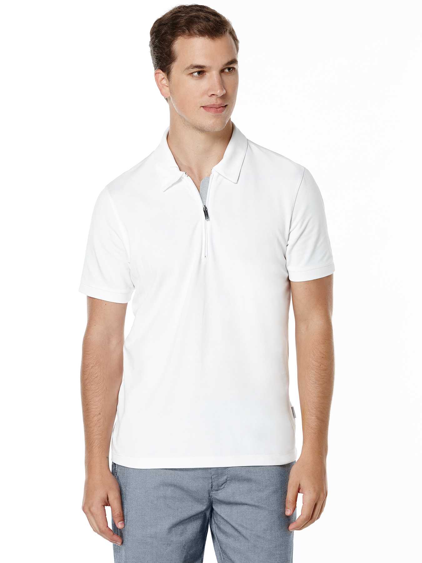Perry Ellis Short Sleeve Oxford Zip Polo