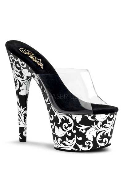 Clear Black White Filigree Platform High Heels