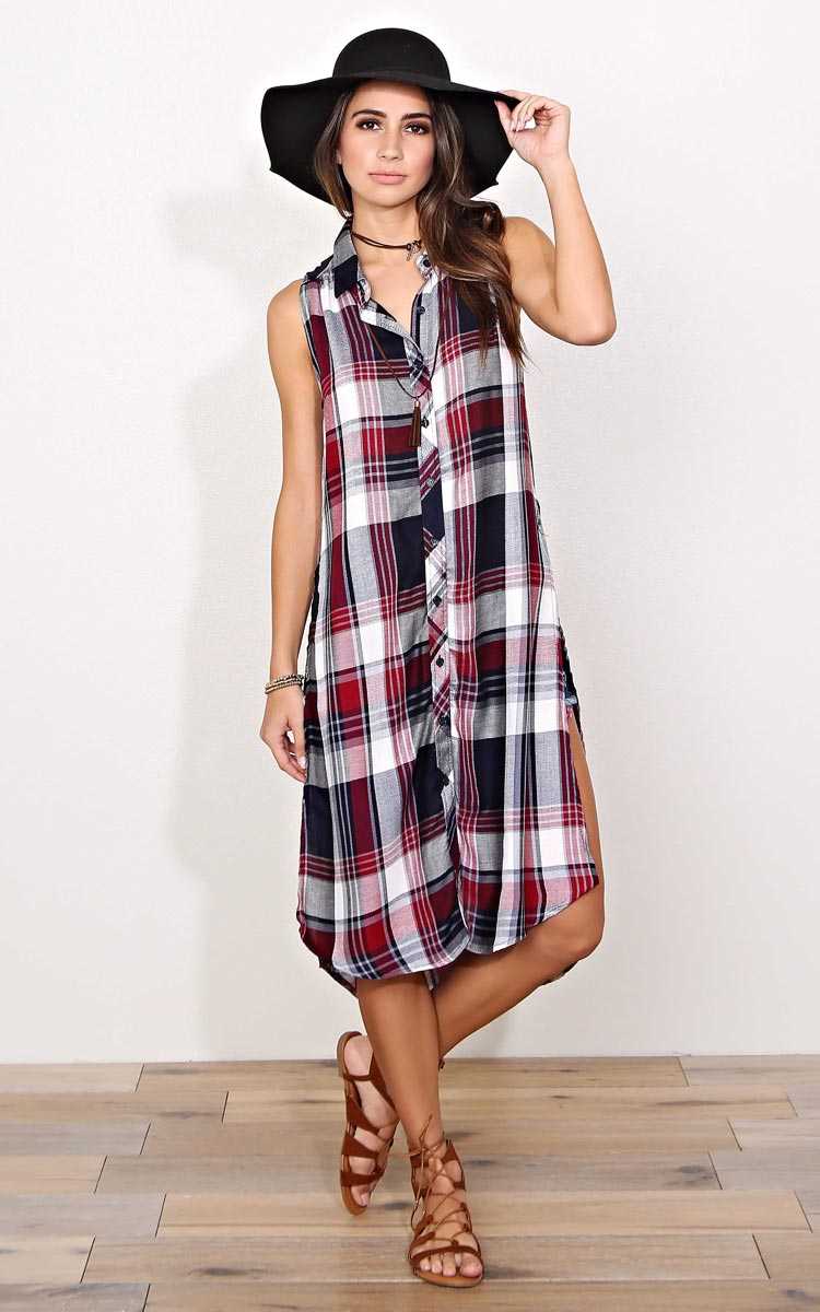 Taylor Marie Plaid Woven Tunic - SML - Wine Combo in Size Small by Styles For Less