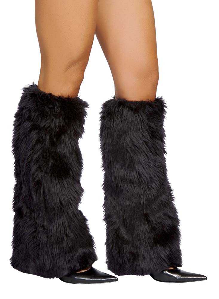 Black Faux Fur Leg Warmers Costume Accessory