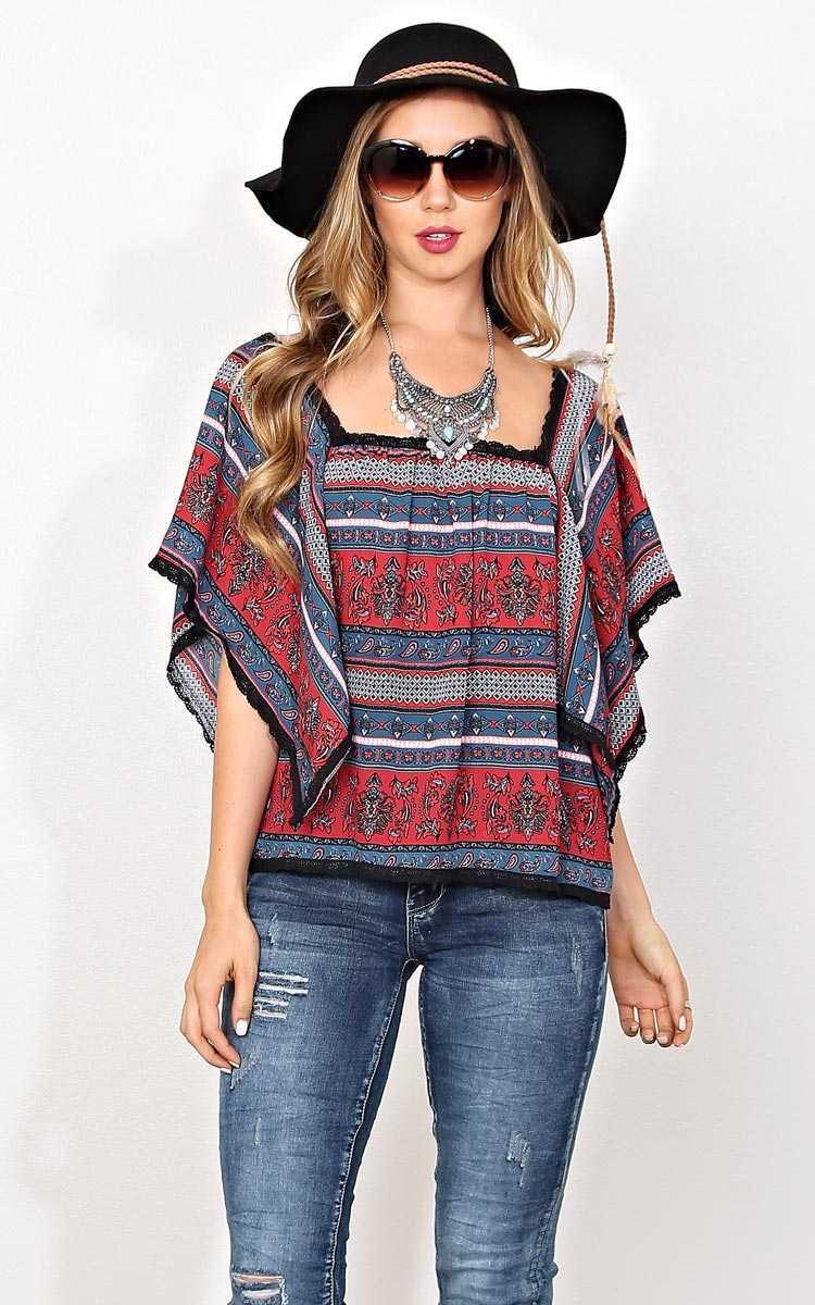 Good Vibes Woven Top - MED - MARSALA in Size Medium by Styles For Less